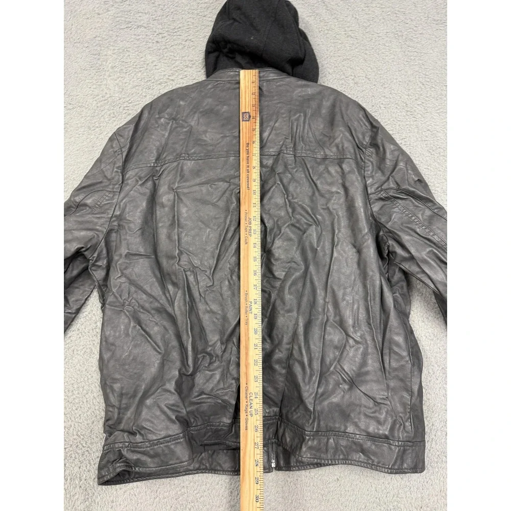 Kenneth Cole Reaction Jacket Mens 2XL Black Faux Leather Hooded Moto Zip‎ Bomber